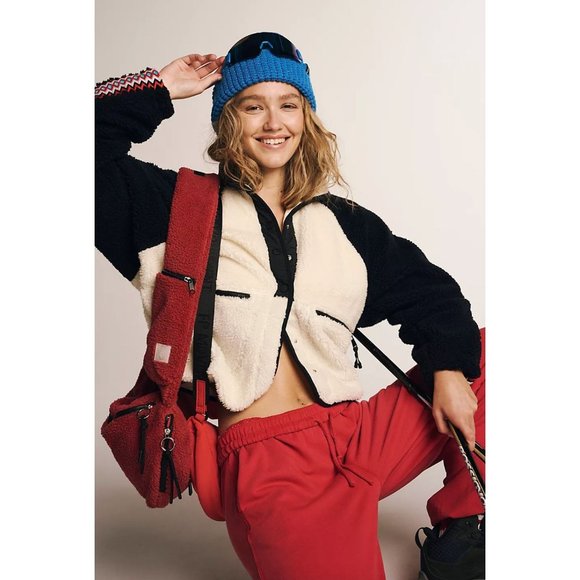 Free People Hit The Slopes Printed Fleece Jacket Size Large Varsity Combo - Picture 1 of 8